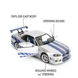 (Pre-Order) 1:18 Brian's Nissan R34 Skyline GTR -- Silver/Blue -- Fast & Furious -- Solido