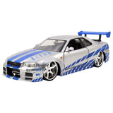 1:24 Brian's Nissan Skyline R34 GT-R -- Silver/Blue -- Fast & Furious JADA