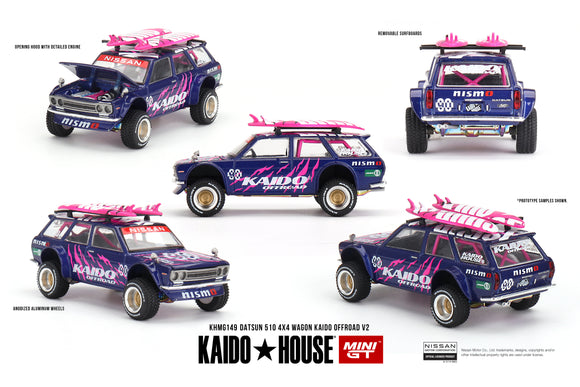 (Pre-Order) 1:64 Datsun 510 4x4 Wagon Kaido Offroad V2 Purple -- KaidoHouse x Mini GT KHMG149