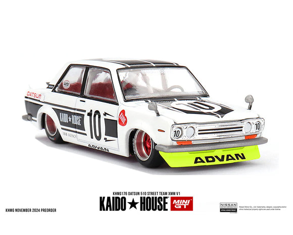 1:64 Datsun 510 Street Team XMM V1 - #10 White -- Kaido House x Mini GT KHMG176