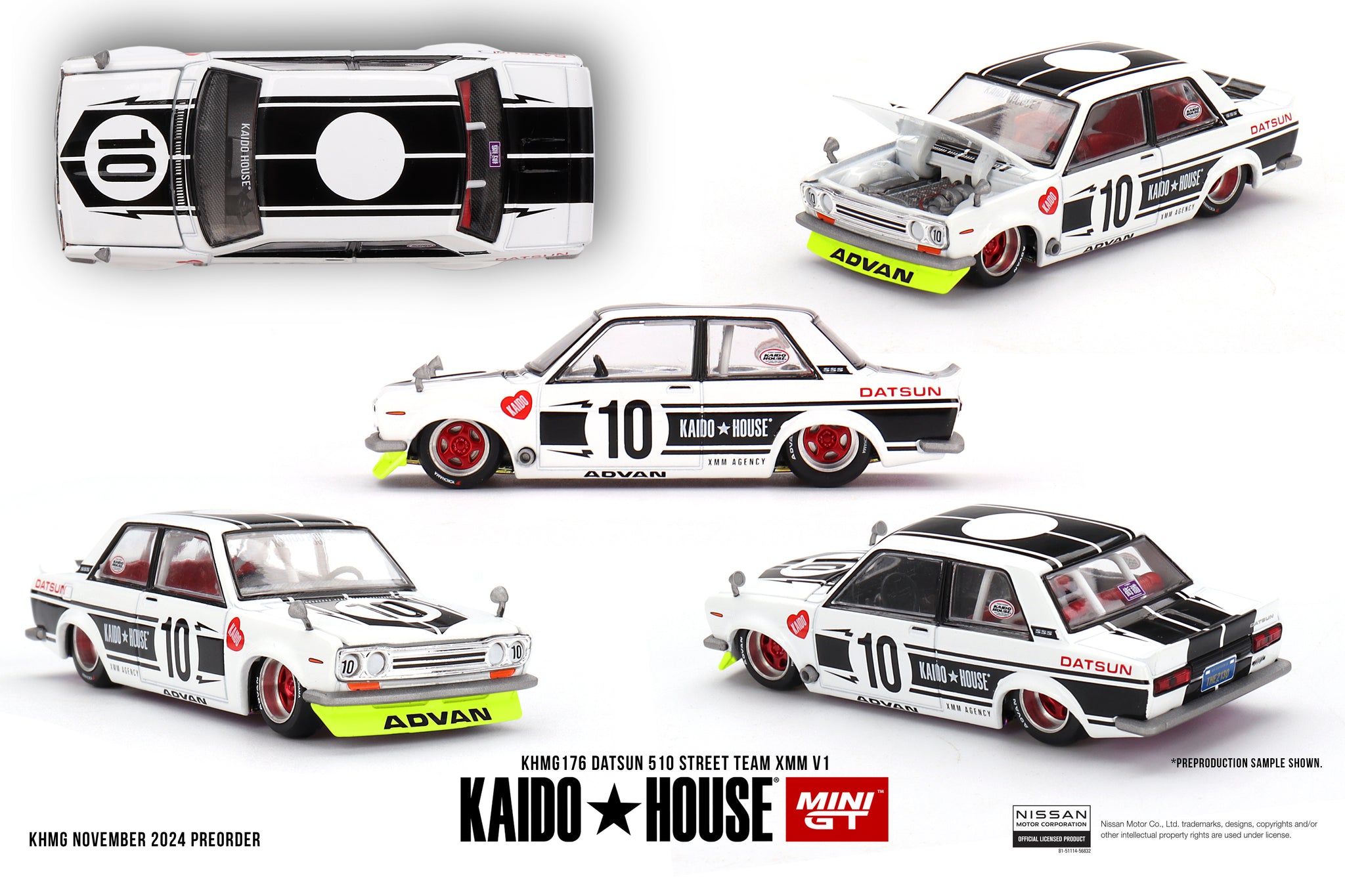 1:64 Datsun 510 Street Team XMM V1 - #10 White -- Kaido House x Mini G