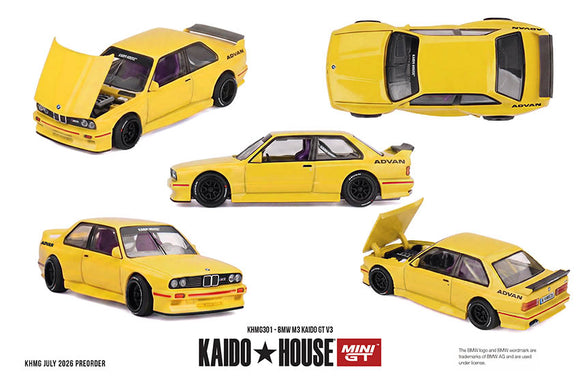 MINI GT 街道ハウス　 M3 (E30) チェイス Pre-Order) 1:64 BMW M3 (E30) Kaido Works GT V3 - Yellow -- Kaido Hous