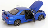 (Pre-Order) 1:12 Nissan R34 Skyline GT-R V-Spec II -- Blue -- KK-Scale
