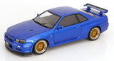 (Pre-Order) 1:12 Nissan R34 Skyline GT-R V-Spec II -- Blue w/Gold BBS Wheels -- KK-Scale
