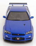 (Pre-Order) 1:12 Nissan R34 Skyline GT-R V-Spec II -- Blue w/Gold BBS Wheels -- KK-Scale