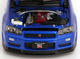 (Pre-Order) 1:12 Nissan R34 Skyline GT-R V-Spec II -- Blue w/Gold BBS Wheels -- KK-Scale