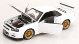 (Pre-Order) 1:12 Nissan R34 Skyline GT-R V-Spec II -- White w/Gold BBS Wheels -- KK-Scale