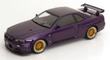 (Pre-Order) 1:12 Nissan R34 Skyline GT-R V-Spec II -- Midnight Purple w/Gold BBS Wheels -- KK-Scale
