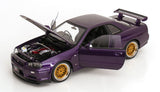 (Pre-Order) 1:12 Nissan R34 Skyline GT-R V-Spec II -- Midnight Purple w/Gold BBS Wheels -- KK-Scale