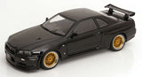 (Pre-Order) 1:12 Nissan R34 Skyline GT-R V-Spec II -- Black w/Gold BBS Wheels -- KK-Scale