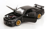 (Pre-Order) 1:12 Nissan R34 Skyline GT-R V-Spec II -- Black w/Gold BBS Wheels -- KK-Scale