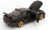 (Pre-Order) 1:12 Nissan R34 Skyline GT-R V-Spec II -- Black w/Gold BBS Wheels -- KK-Scale