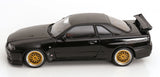 (Pre-Order) 1:12 Nissan R34 Skyline GT-R V-Spec II -- Black w/Gold BBS Wheels -- KK-Scale