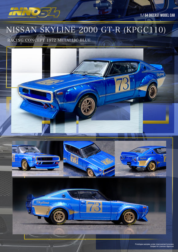 (Pre-Order) 1:64 Nissan Skyline 2000 GT-R (KPGC110) Racing Concept -- Blue -- INNO64