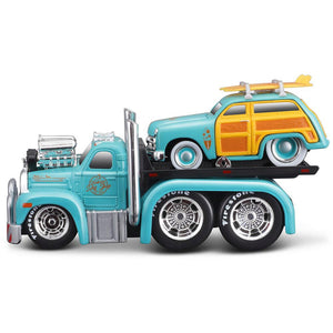 1:64 1953 Mack B-61 Flatbed / 1950 Ford Woody -- Muscle Machines Transports