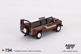 (Pre-Order) 1:64 Land Rover Defender 110 1985 County Station Wagon -- Russet Brown -- Mini GT