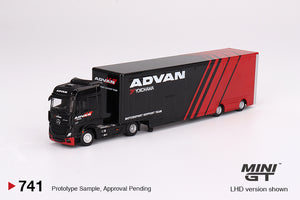 (Pre-Order) 1:64 Mercedes-Benz Actros w/Racing Transporter "ADVAN" -- Mini GT Truck