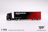 (Pre-Order) 1:64 Mercedes-Benz Actros w/Racing Transporter "ADVAN" -- Mini GT Truck