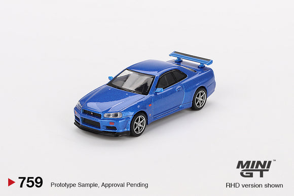(Pre-Order) 1:64 Nissan Skyline GT-R (R34) V-Spec -- Bayside Blue -- Mini GT