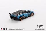(Pre-Order) 1:64 Lamborghini Aventador SVJ 63 -- Blu Aegir (Blue) -- Mini GT