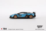 (Pre-Order) 1:64 Lamborghini Aventador SVJ 63 -- Blu Aegir (Blue) -- Mini GT