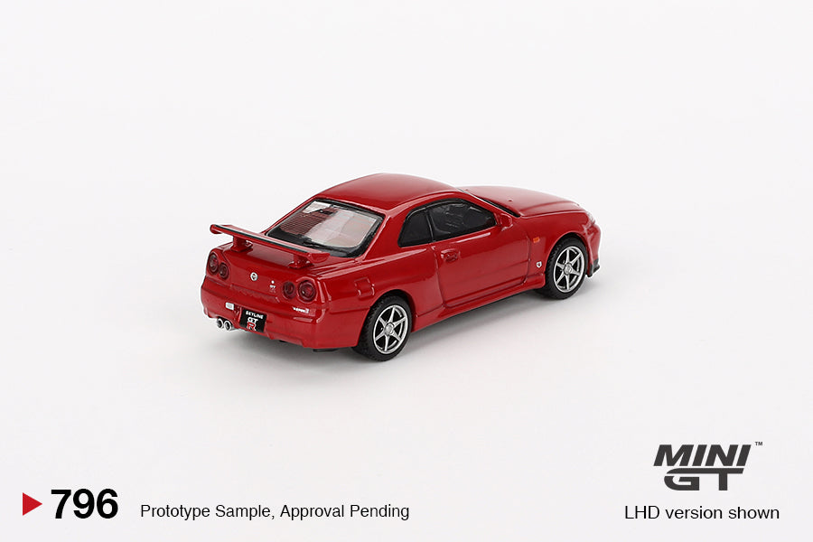 1:64 Nissan Skyline GT-R (R34) V-Spec -- Active Red -- Mini GT MGT0079