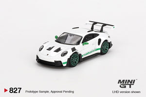 (Pre-Order) 1:64 Porsche 911 (992) GT3 RS -- White w/Green Accent Package -- Mini GT