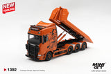 (Pre-Order) 1:64 Scania 770S B8x4NA Hooklift Flatbed -- Orange -- Mini GT Truck MGT01392