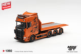 (Pre-Order) 1:64 Scania 770S B8x4NA Hooklift Flatbed -- Orange -- Mini GT Truck MGT01392