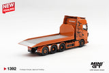 (Pre-Order) 1:64 Scania 770S B8x4NA Hooklift Flatbed -- Orange -- Mini GT Truck MGT01392