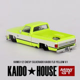 1:64 Chevrolet Silverado Kaido V1 Flo Yellow -- Kaido House x Mini GT KHMG112