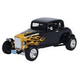 1:18 1932 Ford 5-Window Coupe Hot Rod -- Black w/Flames -- MotorMax