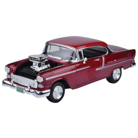 1:18 1955 Chevrolet Bel Air w/Supercharger -- Maroon -- MotorMax