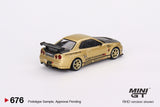 (Pre-Order) 1:64 Nissan Skyline GT-R R34 Top Secret -- Gold RHD Japan Limited -- Mini GT