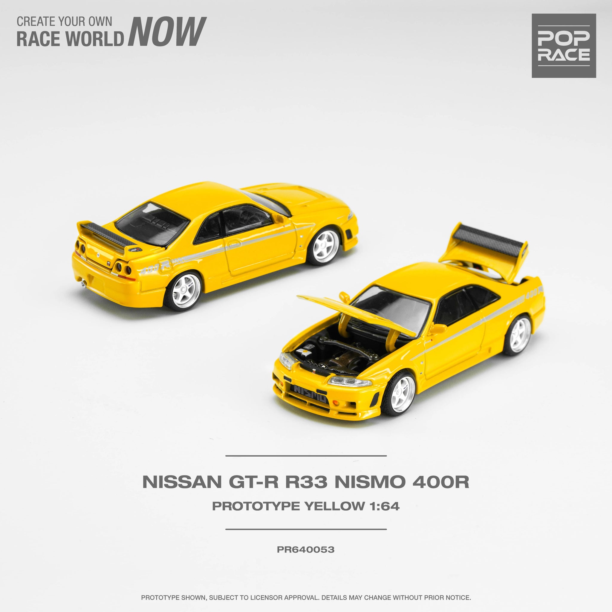1:64 Nissan R33 Skyline GTR NISMO 400R -- Yellow -- Pop Race