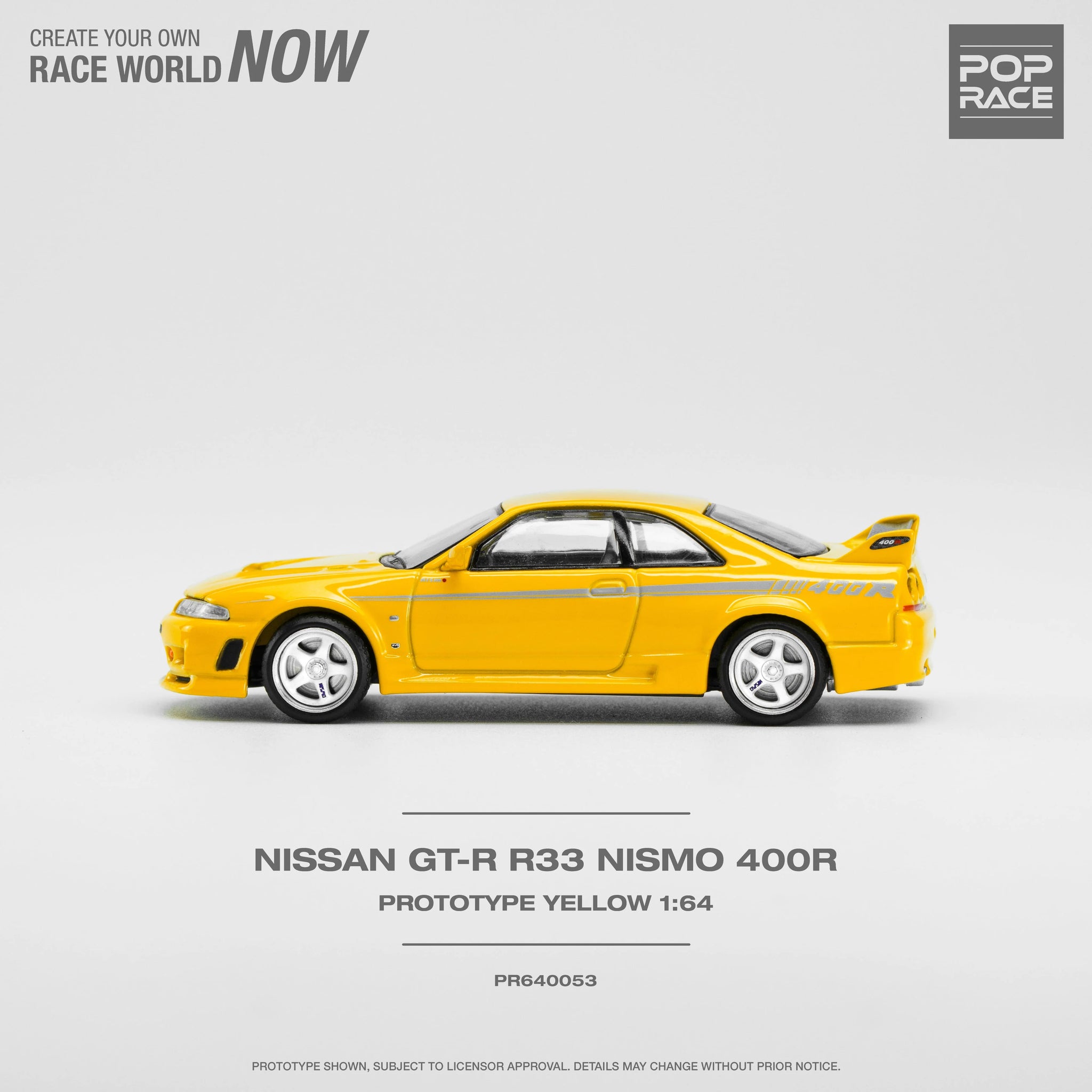 1:64 Nissan R33 Skyline GTR NISMO 400R -- Yellow -- Pop Race