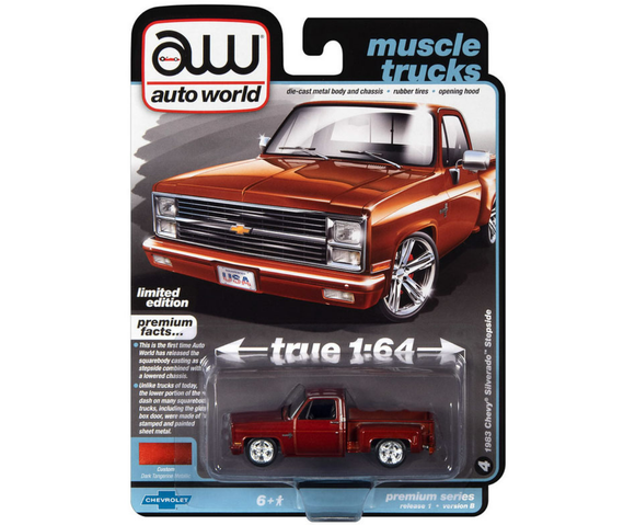 1:64 1983 Chevrolet Silverado Stepside -- Dark Tangerine Metallic -- Auto World