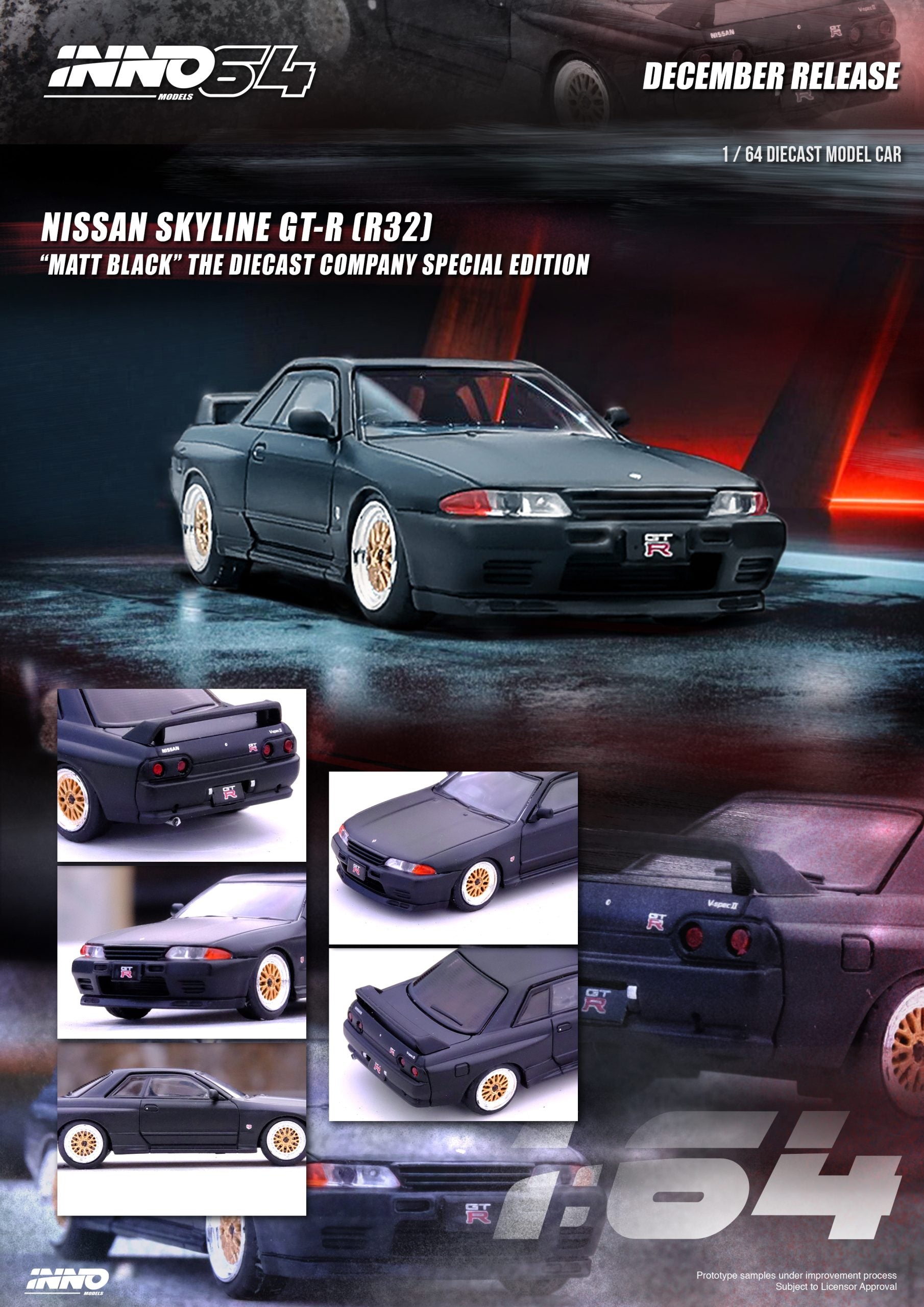 1:64 Nissan Skyline GT-R (R32) -- Matte Black -- INNO64 Special Editio