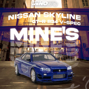 (Pre-Order) 1:64 Nissan Skyline GT-R (R34) V-Spec -- Blue Tuned by "MINE'S"  -- INNO64