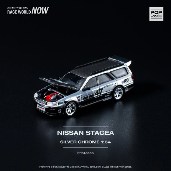 1:64 Nissan Stagea w/R34 GTR Skyline Front -- BRE Chrome Silver -- Pop Race
