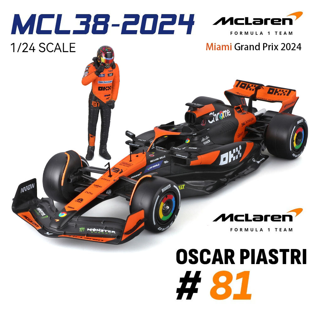 Bburago – McLaren MCL38 Miami – Échelle 1/43 – Piastri #81 – Avec Casque – Voiture F1 Miniature