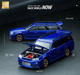 1:64 Nissan Stagea w/R34 GTR Skyline Front -- Metallic Blue -- Pop Race