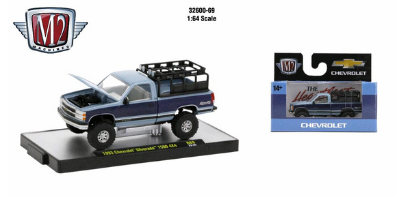 1:64 1993 Chevrolet Silverado 1500 4x4 -- Blue -- M2 Machines
