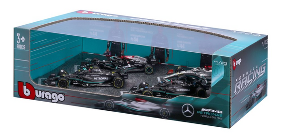 (Pre-Order) 1:43 Mercedes-AMG F1 Team 4-Pack Set -- Lewis Hamilton/George Russell -- Bburago F1