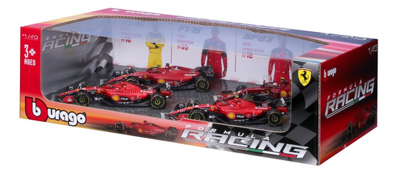 (Pre-Order) 1:43 Ferrari F1 Team 4-Pack Set -- Charles LeClerc/Carlos Sainz -- Bburago F1