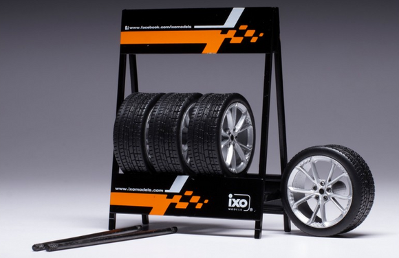 1:18 Set of 4 x Hyundai N Type Silver Wheel & Tyre Set w/Tire Rack -- IXO Models