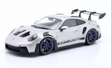 1:18 Porsche 911 (992) GT3 RS Coupe 2023 -- Silver w/Blue Wheels -- Minichamps