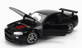 1:24 1999 Nissan R34 Skyline GT-R -- Black -- Welly