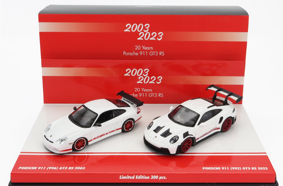 1:43 Twin-Set - 20 Years of Porsche 911 GT3 RS 2003 996 - 2023 992 -- Minichamps