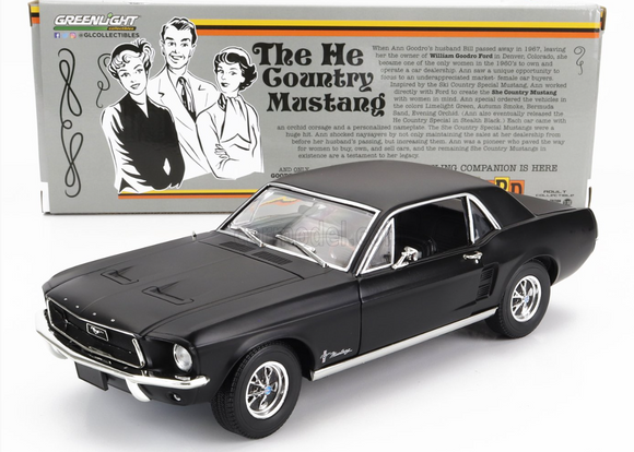 1:18 1968 Ford Mustang Coupe -- Stealth Black -- Greenlight